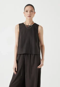 hush Tops & T-Shirts|Vera Linen Blend Shell Top Dark Brown