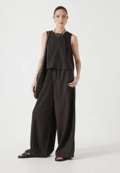 hush Tops & T-Shirts|Vera Linen Blend Shell Top Dark Brown