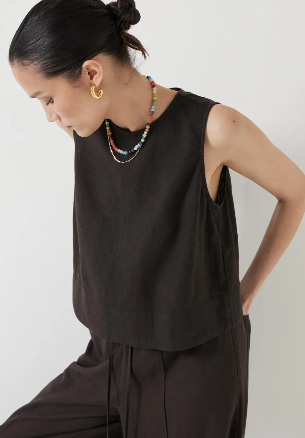 hush Tops & T-Shirts|Vera Linen Blend Shell Top Dark Brown