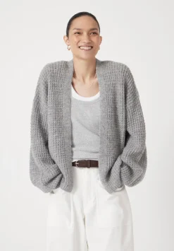 hush Jumpers & Cardigans|Waffle Stitch Wool Blend Edge to Edge Cardigan Light Grey Marl