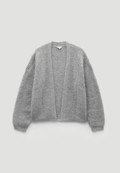 hush Jumpers & Cardigans|Waffle Stitch Wool Blend Edge to Edge Cardigan Light Grey Marl
