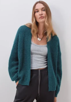 hush Jumpers & Cardigans|Waffle Stitch Wool Blend Edge to Edge Cardigan Teal Blue