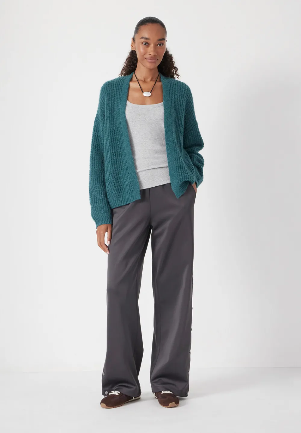 hush Jumpers & Cardigans|Waffle Stitch Wool Blend Edge to Edge Cardigan Teal Blue