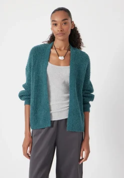 hush Jumpers & Cardigans|Waffle Stitch Wool Blend Edge to Edge Cardigan Teal Blue
