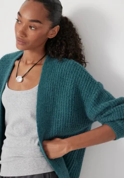 hush Jumpers & Cardigans|Waffle Stitch Wool Blend Edge to Edge Cardigan Teal Blue