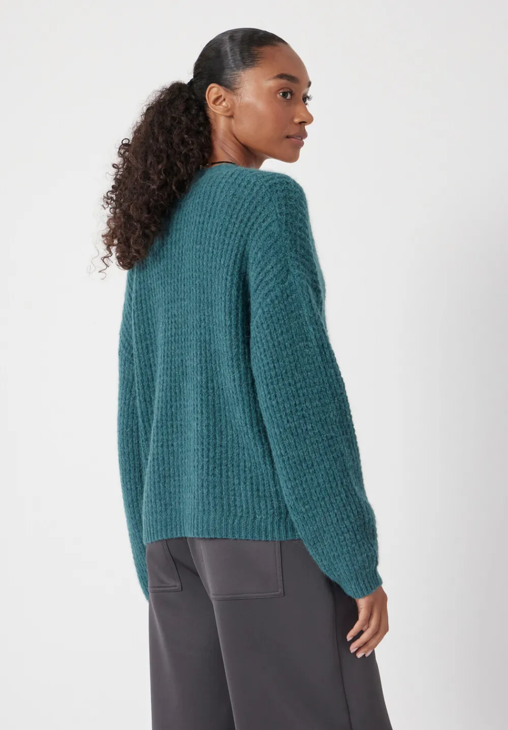 hush Jumpers & Cardigans|Waffle Stitch Wool Blend Edge to Edge Cardigan Teal Blue