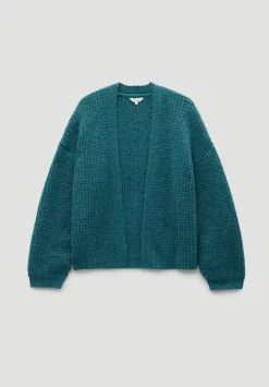 hush Jumpers & Cardigans|Waffle Stitch Wool Blend Edge to Edge Cardigan Teal Blue