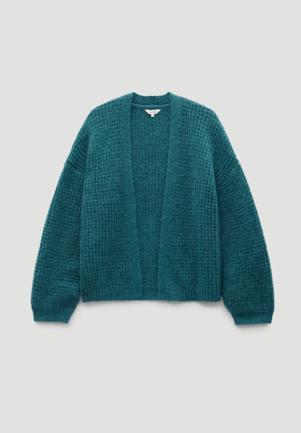hush Jumpers & Cardigans|Waffle Stitch Wool Blend Edge to Edge Cardigan Teal Blue