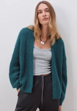 hush Jumpers & Cardigans|Waffle Stitch Wool Blend Edge to Edge Cardigan Teal Blue