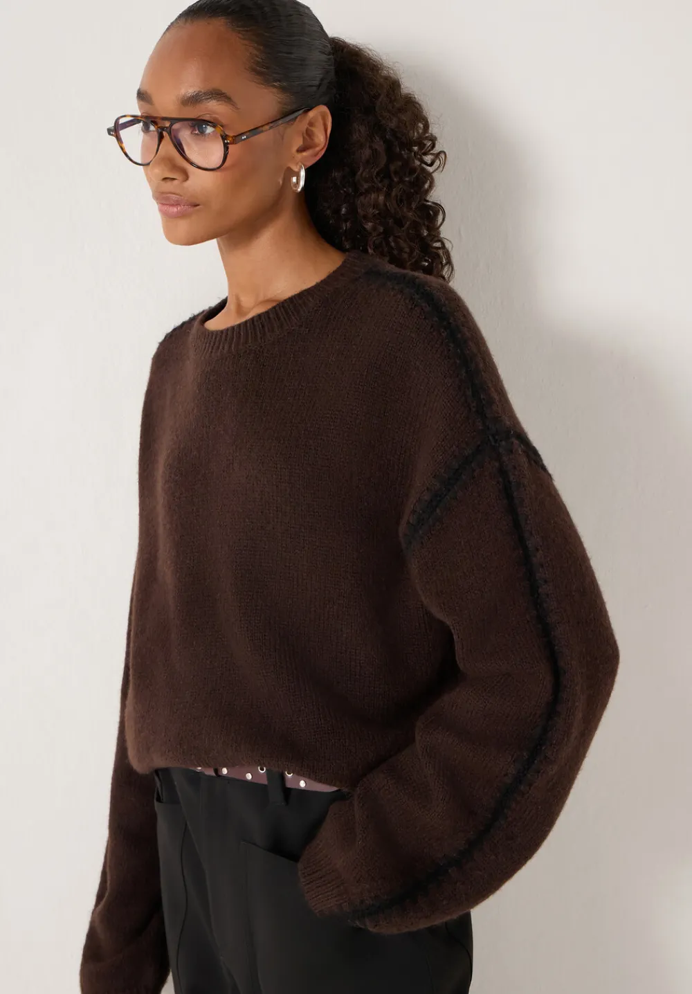 hush Jumpers & Cardigans|Whitney Whipstitch Knitted Jumper Dark Brown