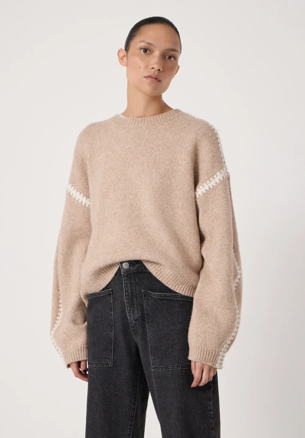 hush Jumpers & Cardigans|Whitney Whipstitch Knitted Jumper Stone White