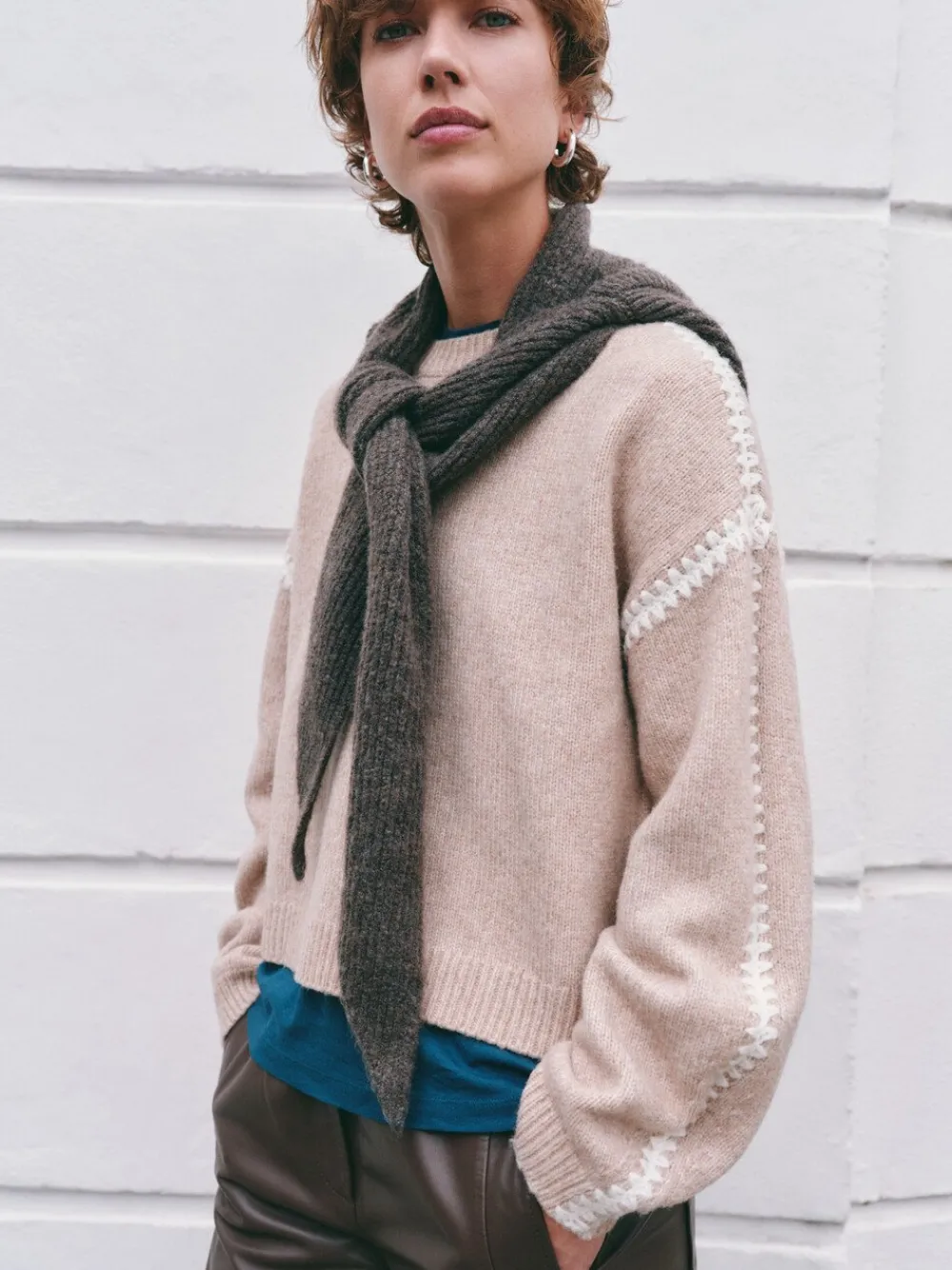 hush Jumpers & Cardigans|Whitney Whipstitch Knitted Jumper Stone White