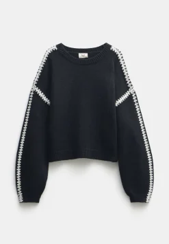 hush Jumpers & Cardigans|Whitney Wool Blend Stitch Detail Jumper Black