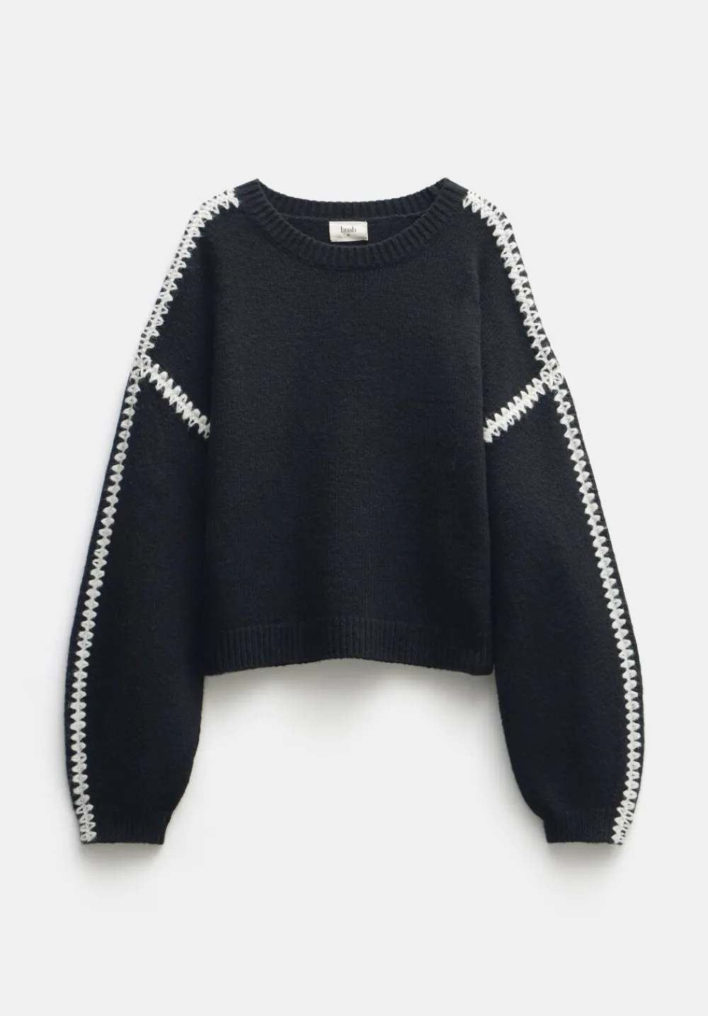 hush Jumpers & Cardigans|Whitney Wool Blend Stitch Detail Jumper Black