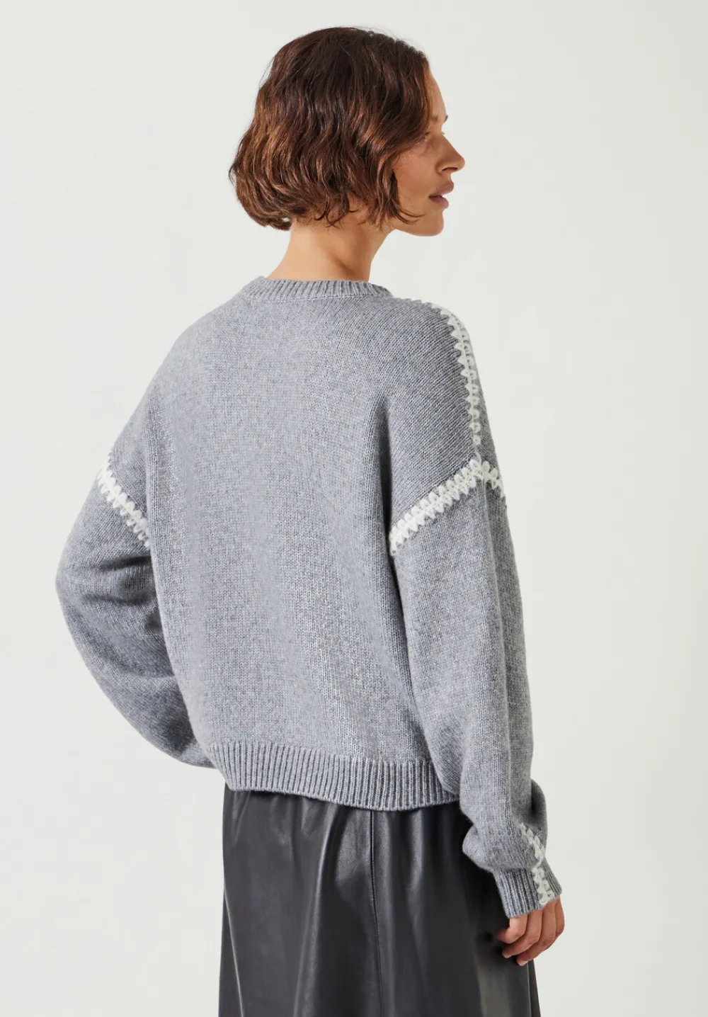 hush Jumpers & Cardigans|Whitney Wool Blend Stitch Detail Jumper Grey Marl