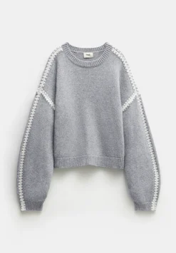 hush Jumpers & Cardigans|Whitney Wool Blend Stitch Detail Jumper Grey Marl