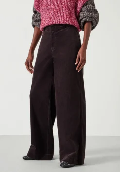 hush Trousers|Wide Leg Cord Trousers Chocolate brown