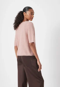 hush Jumpers & Cardigans|Wool Blend Short Sleeve Ribbed Cardigan Rosewood Pink