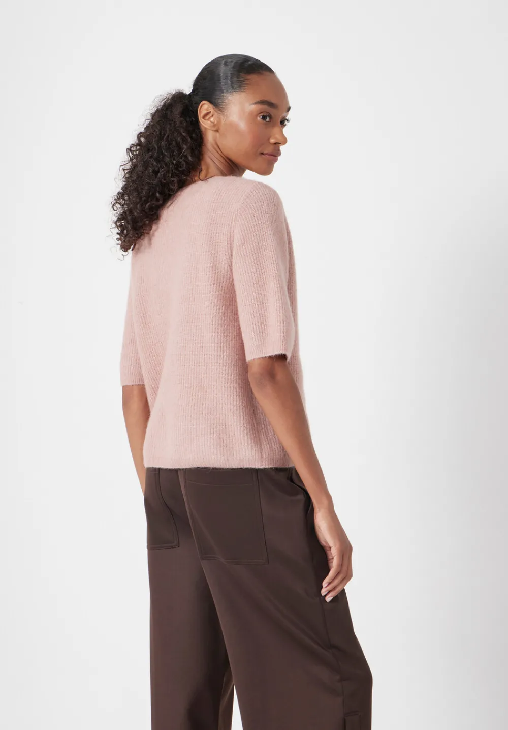 hush Jumpers & Cardigans|Wool Blend Short Sleeve Ribbed Cardigan Rosewood Pink