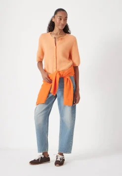 hush Jumpers & Cardigans|Wool Blend Short Sleeve Ribbed Cardigan Peach Orange
