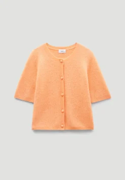hush Jumpers & Cardigans|Wool Blend Short Sleeve Ribbed Cardigan Peach Orange