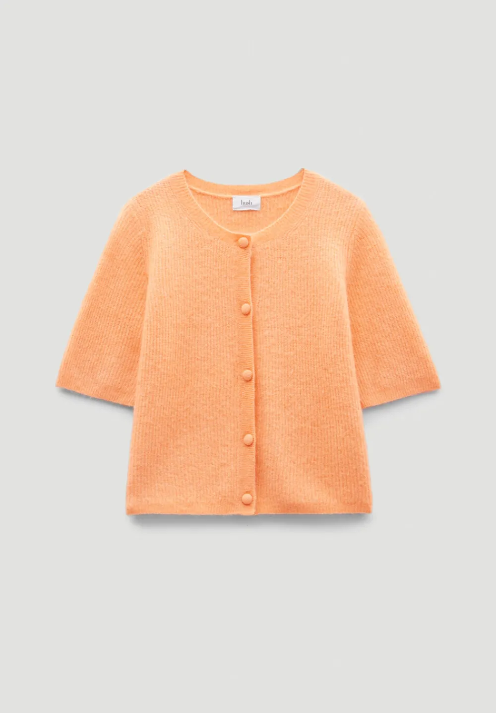 hush Jumpers & Cardigans|Wool Blend Short Sleeve Ribbed Cardigan Peach Orange