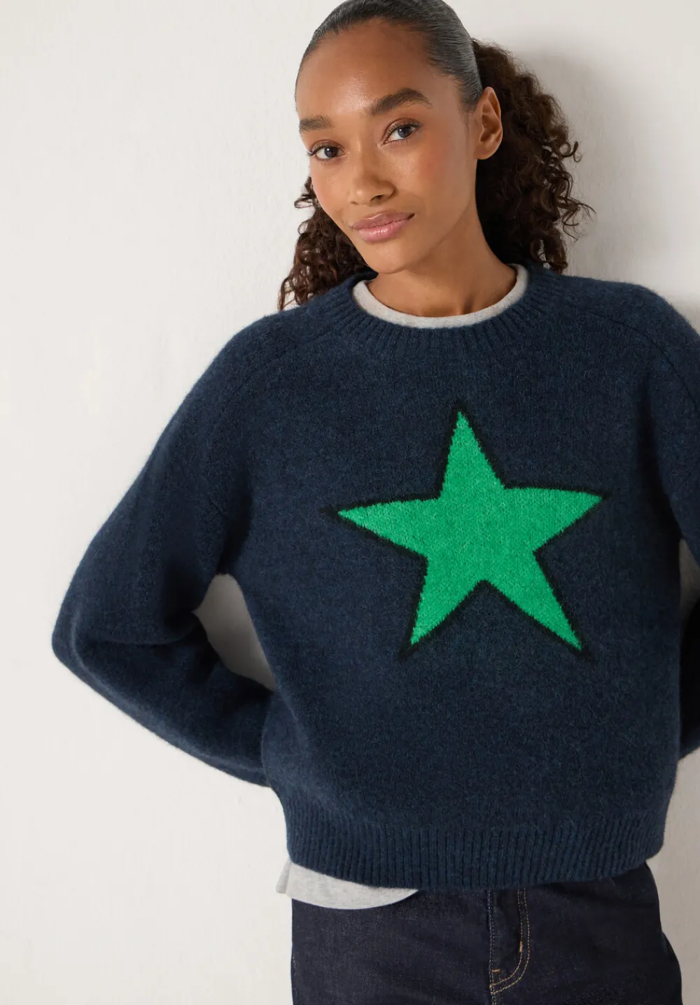 hush Jumpers & Cardigans|Wool Blend Star Jacquard Jumper Navy Blue