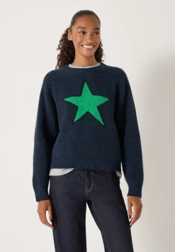 hush Jumpers & Cardigans|Wool Blend Star Jacquard Jumper Navy Blue