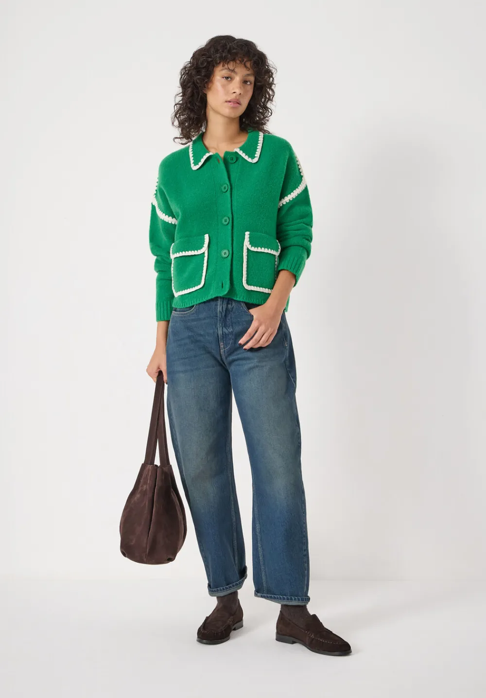 hush Jumpers & Cardigans|Wool Blend Whipstitch Trim Shirt Jacket Bright Green