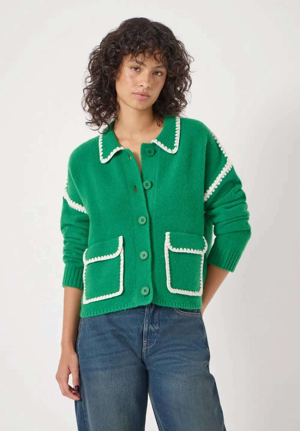 hush Jumpers & Cardigans|Wool Blend Whipstitch Trim Shirt Jacket Bright Green