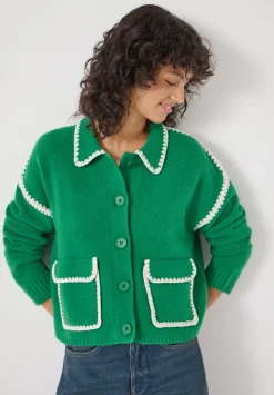 hush Jumpers & Cardigans|Wool Blend Whipstitch Trim Shirt Jacket Bright Green