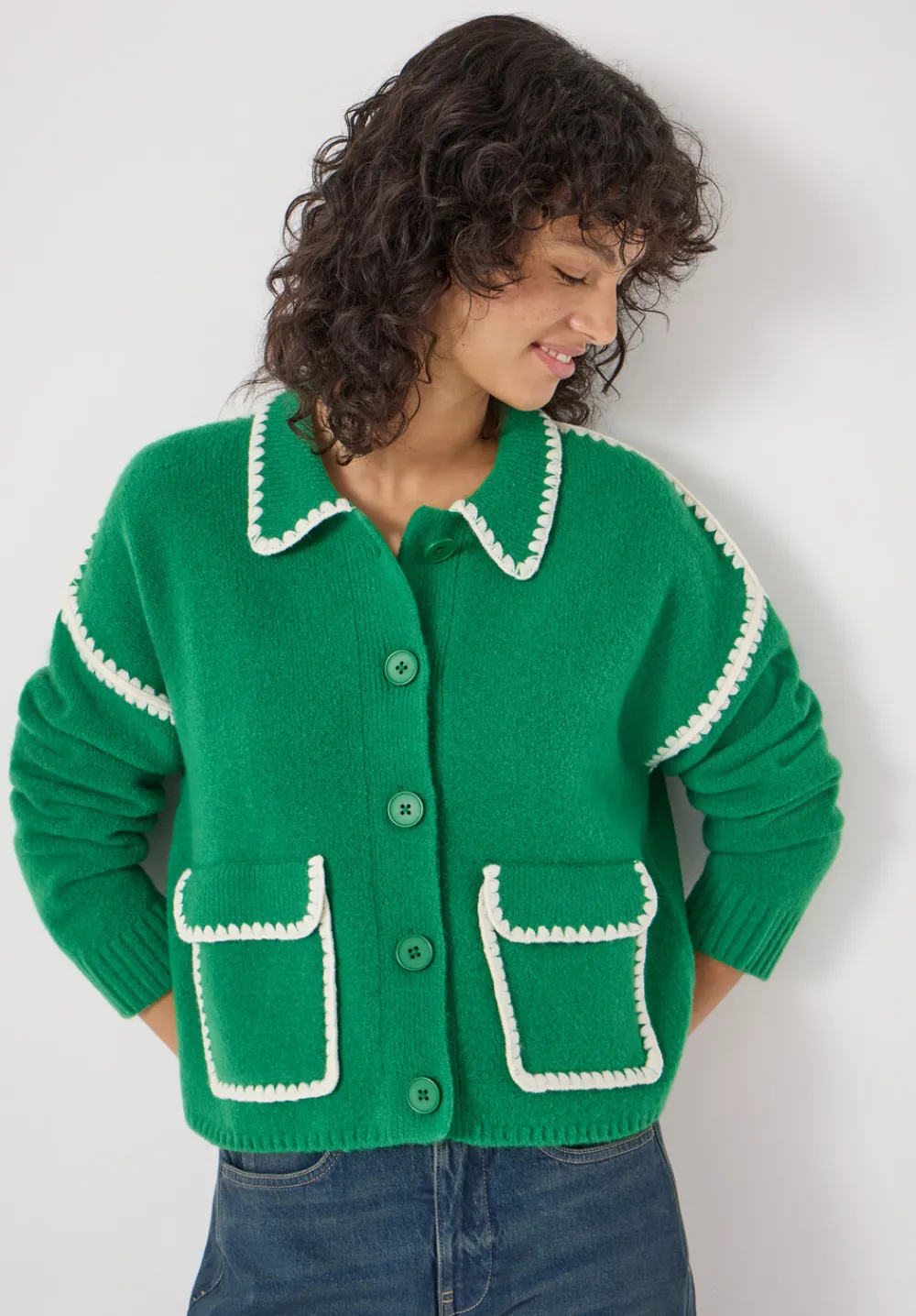 hush Jumpers & Cardigans|Wool Blend Whipstitch Trim Shirt Jacket Bright Green