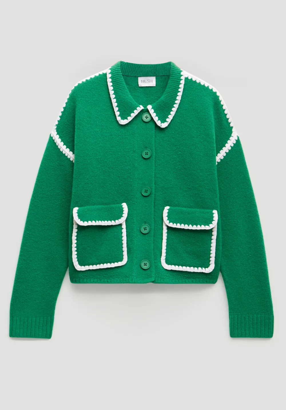 hush Jumpers & Cardigans|Wool Blend Whipstitch Trim Shirt Jacket Bright Green
