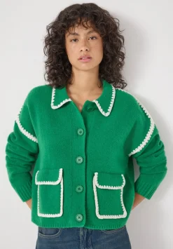hush Jumpers & Cardigans|Wool Blend Whipstitch Trim Shirt Jacket Bright Green