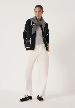 hush Jumpers & Cardigans|Wool Blend Whipstitch Trim Shirt Jacket Black
