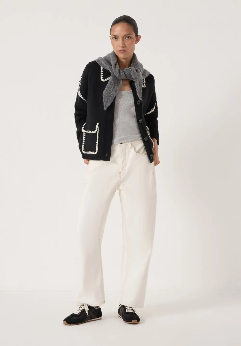 hush Jumpers & Cardigans|Wool Blend Whipstitch Trim Shirt Jacket Black