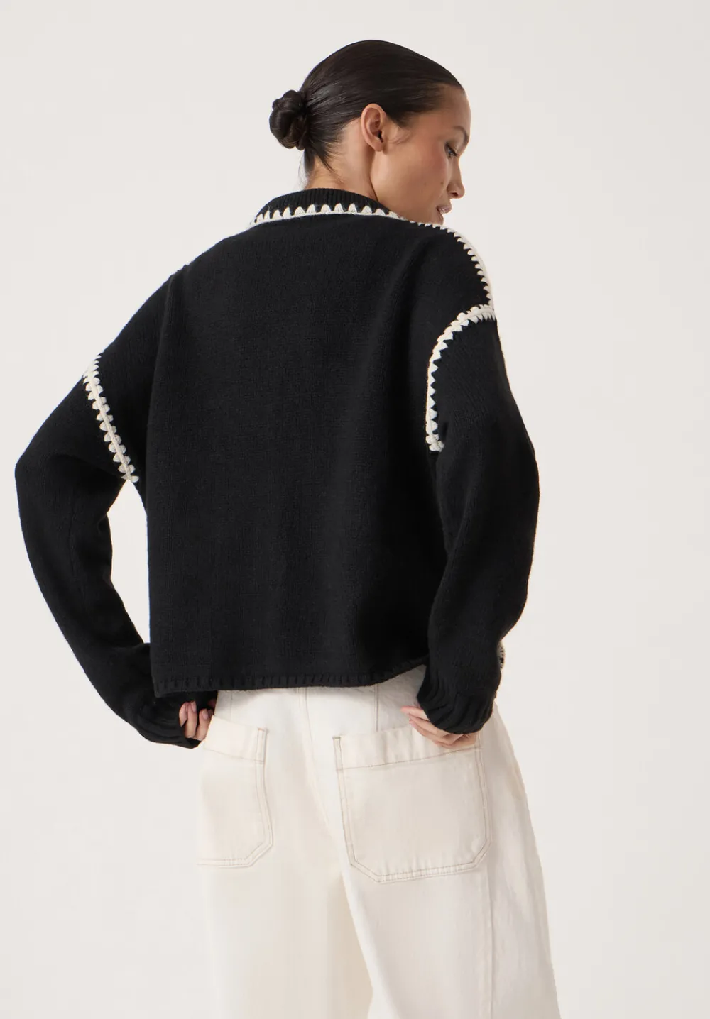 hush Jumpers & Cardigans|Wool Blend Whipstitch Trim Shirt Jacket Black