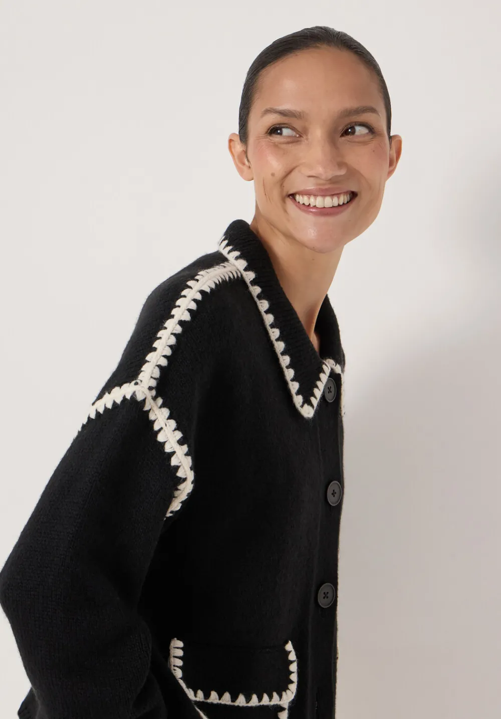hush Jumpers & Cardigans|Wool Blend Whipstitch Trim Shirt Jacket Black