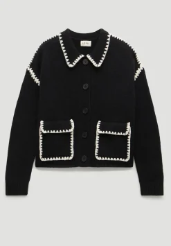 hush Jumpers & Cardigans|Wool Blend Whipstitch Trim Shirt Jacket Black