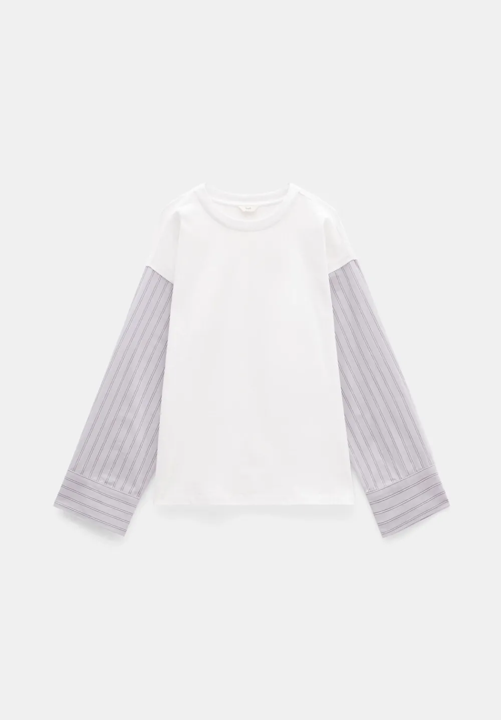 hush Tops & T-Shirts|Woven Mix Long Sleeve T-Shirt White