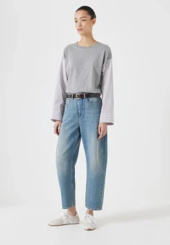 hush Tops & T-Shirts|Woven Mix Long Sleeve T-Shirt Grey Marl