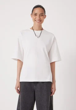 hush Tops & T-Shirts|Zip Back Cotton T-Shirt White