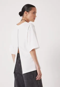 hush Tops & T-Shirts|Zip Back Cotton T-Shirt White