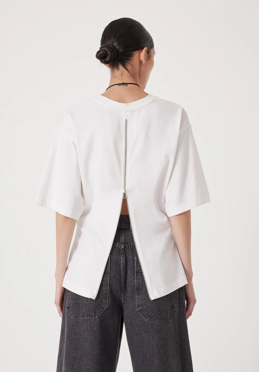 hush Tops & T-Shirts|Zip Back Cotton T-Shirt White