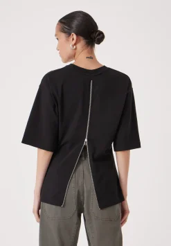 hush Tops & T-Shirts|Zip Back Cotton T-Shirt Black