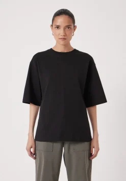 hush Tops & T-Shirts|Zip Back Cotton T-Shirt Black