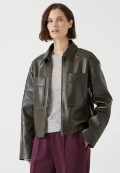 hush Jackets & Coats|Zip Front Leather Jacket Olive Green