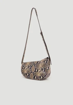 hush Bags|Zippy Crescent Leather Crossbody Bag Natural snake