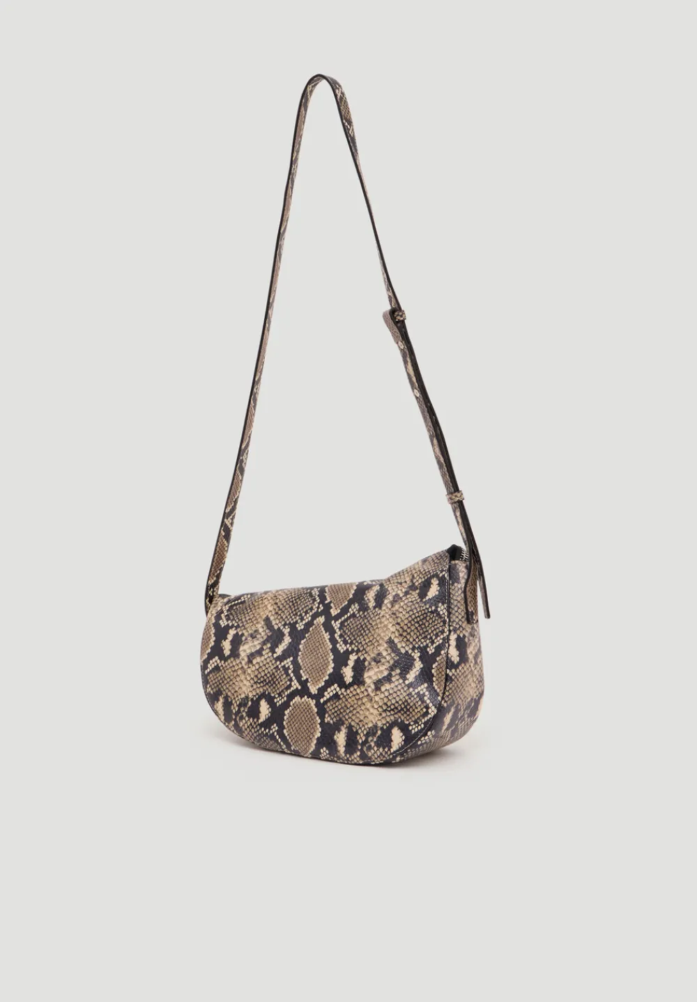 hush Bags|Zippy Crescent Leather Crossbody Bag Natural snake
