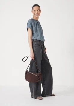 hush Bags|Zippy Crescent Leather Crossbody Bag Dark Brown